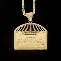 10k Yellow Gold Last Supper with Cubic Zirconia Religious Pendant 3.8g Charm
