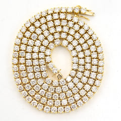 3.2MM 10k Yellow Gold 21Inch 16CTW Diamond 10 Pointer Solitaire Tennis Chain 30g