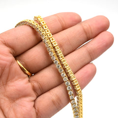 3.2MM 10k Yellow Gold 21Inch 16CTW Diamond 10 Pointer Solitaire Tennis Chain 30g