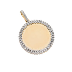 10k Yellow Gold 0.25CTW Natural Diamond Circle Cuban Memory Pendant 8.4g Charm
