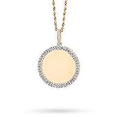 10k Yellow Gold 0.25CTW Natural Diamond Circle Cuban Memory Pendant 8.4g Charm