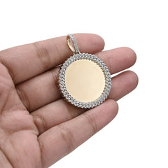 10k Yellow Gold 0.25CTW Natural Diamond Circle Cuban Memory Pendant 8.4g Charm