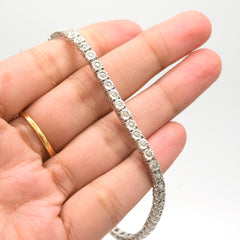 3MM 925 Sterling Silver 0.6CT Natural Diamond 8In Tennis Bracelet 9.7gms Armlet