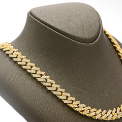 12MM 10k Yellow Gold 19CTW Natural Diamond 2 Row Cuban Chain 119g 20In Necklace