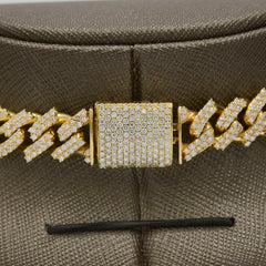 12MM 10k Yellow Gold 19CTW Natural Diamond 2 Row Cuban Chain 119g 20In Necklace