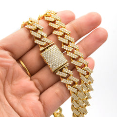 12MM 10k Yellow Gold 19CTW Natural Diamond 2 Row Cuban Chain 119g 20In Necklace