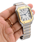 All Original Mens 40MM Cartier De Santos Gold and Steel 2 Tone Roman Dial Screw-Accented Band Watch