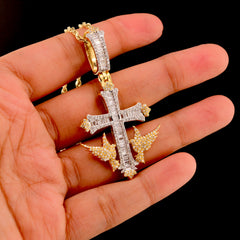 10k Yellow Gold 1.43CTW Round/Baguette Diamond Cross w/ Bird Pendant 8.4g Charm