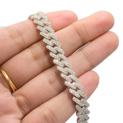 9MM 925 Silver 3.25CTW Natural Diamond 8Inch 2 Row Design Men Cuban Bracelet 26g