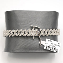 9MM 925 Silver 3.25CTW Natural Diamond 8Inch 2 Row Design Men Cuban Bracelet 26g