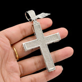 10k White Gold 1.8CTW Natural Diamond Iced-Out Mens Cross Charm Pendant 16.5gms