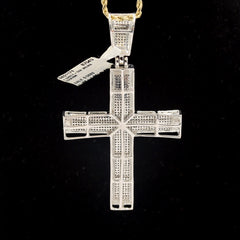 10k White Gold 1.8CTW Natural Diamond Iced-Out Mens Cross Charm Pendant 16.5gms