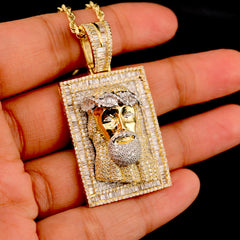 10k Yellow Gold 3.15CTW Round & Baguette Diamond Jesus Head Pendant 14.1g Charm