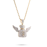 10k Yellow Gold 3.5CTW Natural Diamond Money Bag w/ Wings Pendant 11.6gms Charm