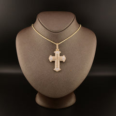 10k Yellow Gold 4CTW Natural Round Diamond Cross Pendant Religious Charm 14.3gms