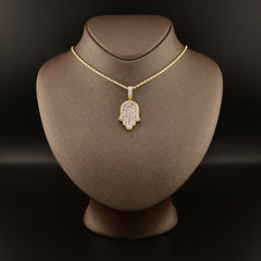 10k Yellow Gold 1.3CTW Natural Round & Baguette Diamond Hamsa Hand Pendant 7.1g Charm