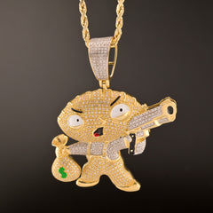 10k Yellow Gold 1.2CTW Natural Round Diamond STEWIE GRIFFIN Pendant 12.6g Charm