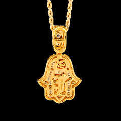 10k Yellow Gold 1.5CTW Round/Baguette Diamond Hamsa Hand Rose Pendant 7.7g Charm