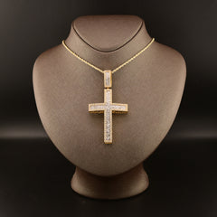 10k Yellow Gold 4.3CTW Round/Baguette Diamond Zig Zag Cross Pendant 18.2g Charm