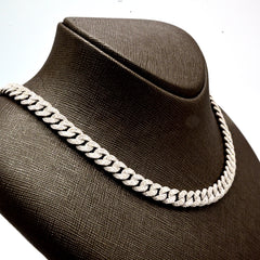 8MM 925 Silver 11.96CTW Round/Baguette Diamond Cuban Necklace 22" Chain - 73.62g