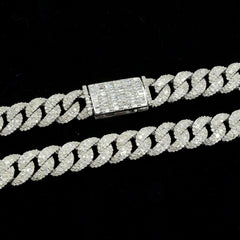 Mens 8MM 925 Silver 10.70CTW Round/Baguette Diamond Cuban Necklace 59.44g Chain - 18"