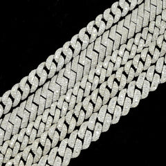 8MM 925 Silver 11.96CTW Round/Baguette Diamond Cuban Necklace 22" Chain - 73.62g