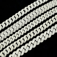 8MM 925 Silver 11.96CTW Round/Baguette Diamond Cuban Necklace 22" Chain - 73.62g