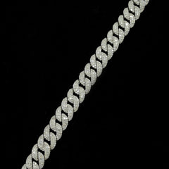 8MM 925 Silver 4.76CTW Natural Round/Baguette Diamond 20.68g Cuban 8In Bracelet