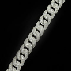 8In 8MM 925 Silver 5.54CTW Natural Round/Baguette Diamond 28.08g Cuban Bracelet