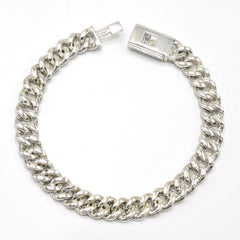 8In 8MM 925 Silver 5.54CTW Natural Round/Baguette Diamond 28.08g Cuban Bracelet