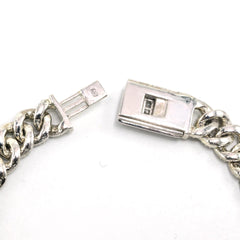 8MM 925 Silver 4.76CTW Natural Round/Baguette Diamond 20.68g Cuban 8In Bracelet