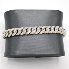 8MM 925 Silver 4.76CTW Natural Round/Baguette Diamond 20.68g Cuban 8In Bracelet