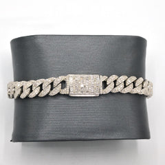 8MM 925 Silver 4.76CTW Natural Round/Baguette Diamond 20.68g Cuban 8In Bracelet
