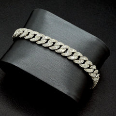 8MM 925 Silver 4.76CTW Natural Round/Baguette Diamond 20.68g Cuban 8In Bracelet