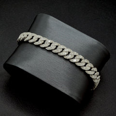 8In 8MM 925 Silver 5.54CTW Natural Round/Baguette Diamond 28.08g Cuban Bracelet