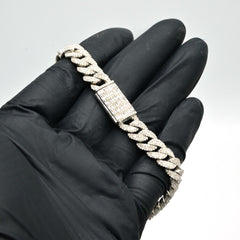 8MM 925 Silver 4.76CTW Natural Round/Baguette Diamond 20.68g Cuban 8In Bracelet