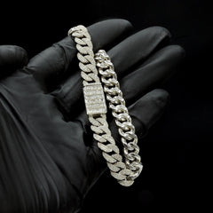 8MM 925 Silver 4.76CTW Natural Round/Baguette Diamond 20.68g Cuban 8In Bracelet
