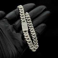 8In 8MM 925 Silver 5.54CTW Natural Round/Baguette Diamond 28.08g Cuban Bracelet