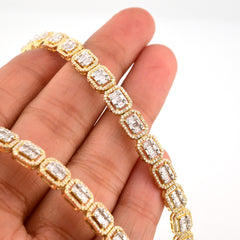 6.5MM 10k Yellow Gold 6.6CTW Baguette Diamond 31.9g 22In Rectangle Tennis Chain