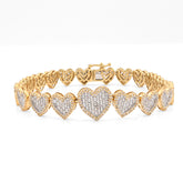 12MM 10k Yellow Gold 17.1g 3CTW Pure Round/Baguette Heart Shape Diamond Bracelet