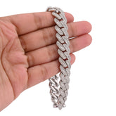 12MM 925 Silver 46.5g 9.63CTW Natural Round/Baguette Diamond Cuban Link Bracelet