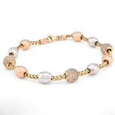 7.5MM 14k Tri-Tone Gold 41.4gm 2.27CTW Natural Diamond Bead Franco Link Bracelet