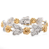 14.5MM 10k Two-Tone Gold 26.7g 2.6CTW Baguette Diamond Butterfly Flower Bracelet