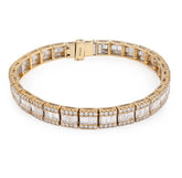 7.8MM 10k Yellow Gold 30.2g 7.5CT Round/Baguette Diamond Rectangle Link Bracelet