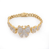7MM 10k Yellow Gold 21.9g 3.45CT Round/Baguette Diamond Butterfly Cuban Bracelet