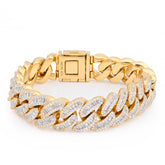 14.8MM 10k Yellow Gold 85.4gm 9.45CTW Pure Round/Baguette Diamond Cuban Bracelet