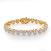 10k Yellow Gold 2CTW Natural Diamond Round/Baguette Heart Shape Womens Tennis Bracelet 6.25" 10.2g