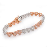 10k Rose/White Gold 2.30CTW Round/Baguette Natural Diamond Heart Tennis Womens Bracelet 7" 10.3gm
