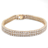 10k Yellow Gold 3 Row 4CTW Natural Diamond 9" Mens 8.5MM Tennis Bracelet 34.7gms