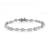 14k White Gold Oval/Marquise/Tear Drop/Round Solitaire Diamond Bracelet 7" 9.7gms
